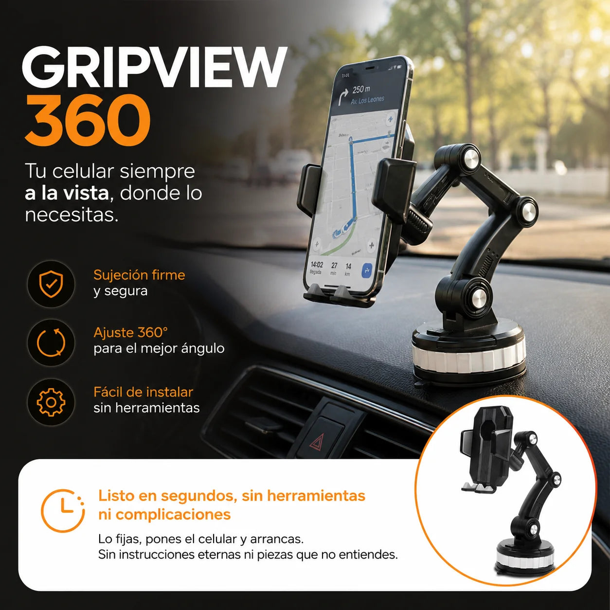 GripView 360 - Tu celular siempre a la vista, sin soltar el volante