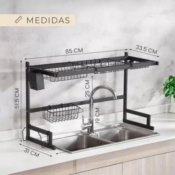 Escurridor Cocina Smart 2N 🍽️ Rack Secador de Platos Doble Nivel 85cm Acero Inoxidable ✨