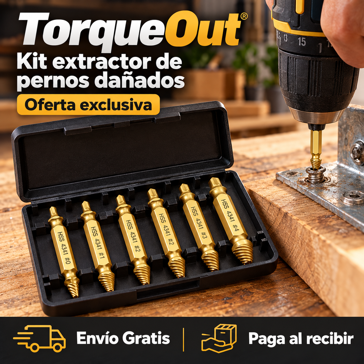TorqueOut - Kit extractor de pernos dañados