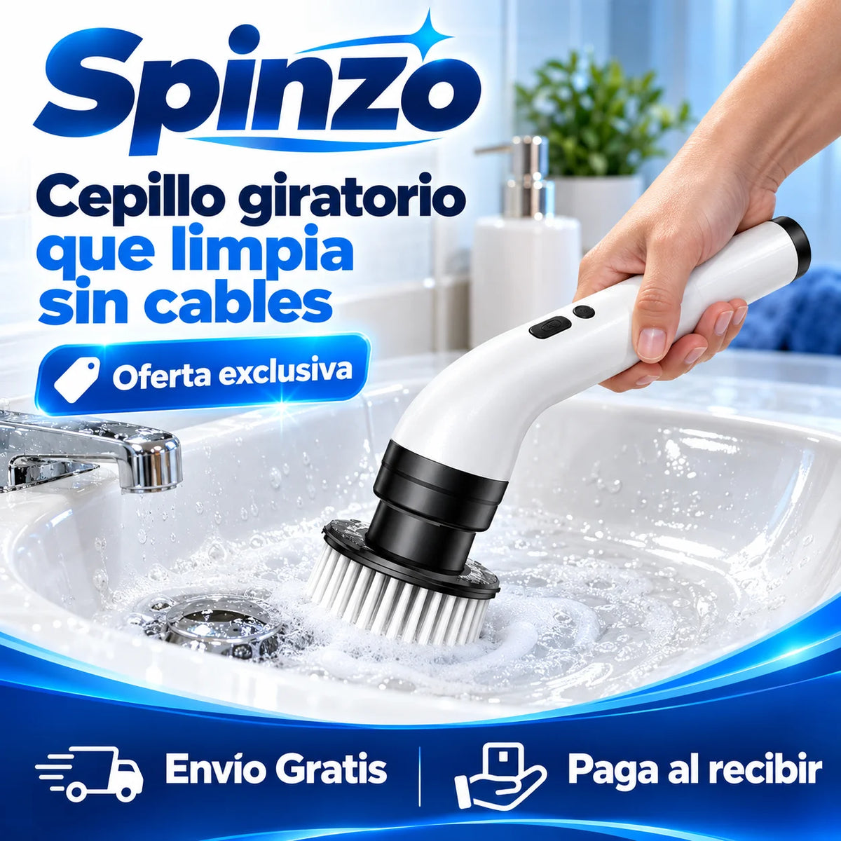 Spinzo - Cepillo giratorio que limpia sin cables