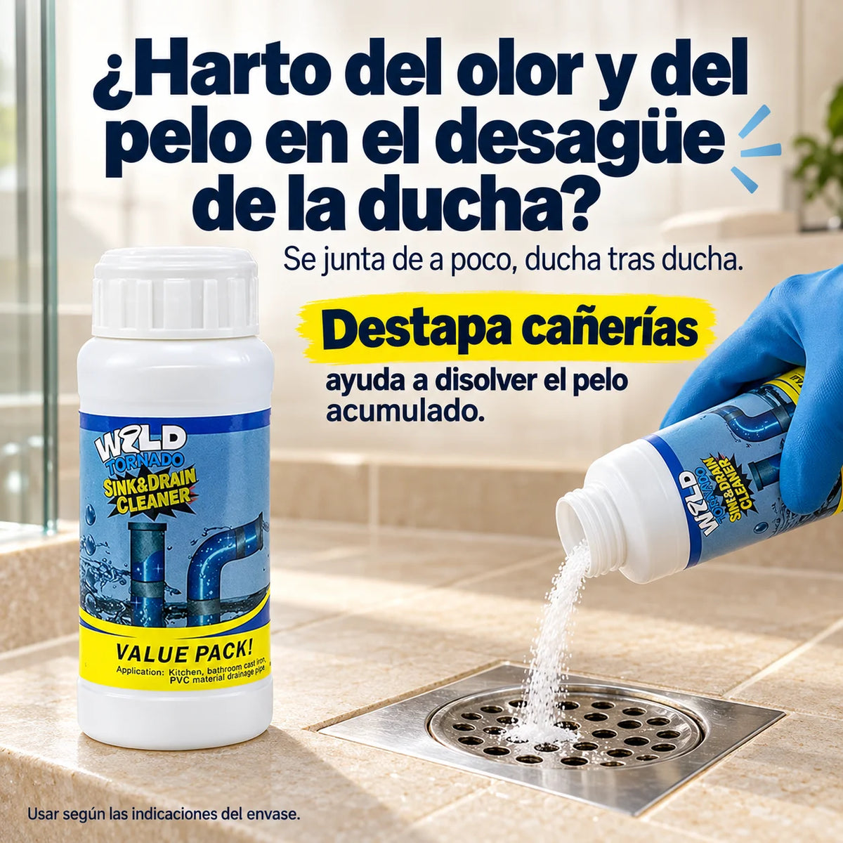 Destapa cañerías - Ayuda a disolver grasa, pelo y jabón