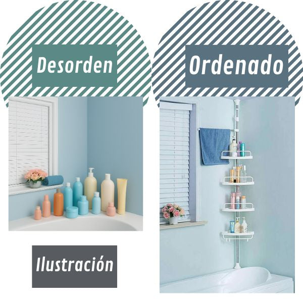 Organizador Esquinero de Baño 4 Repisas Ajustable sin Taladro