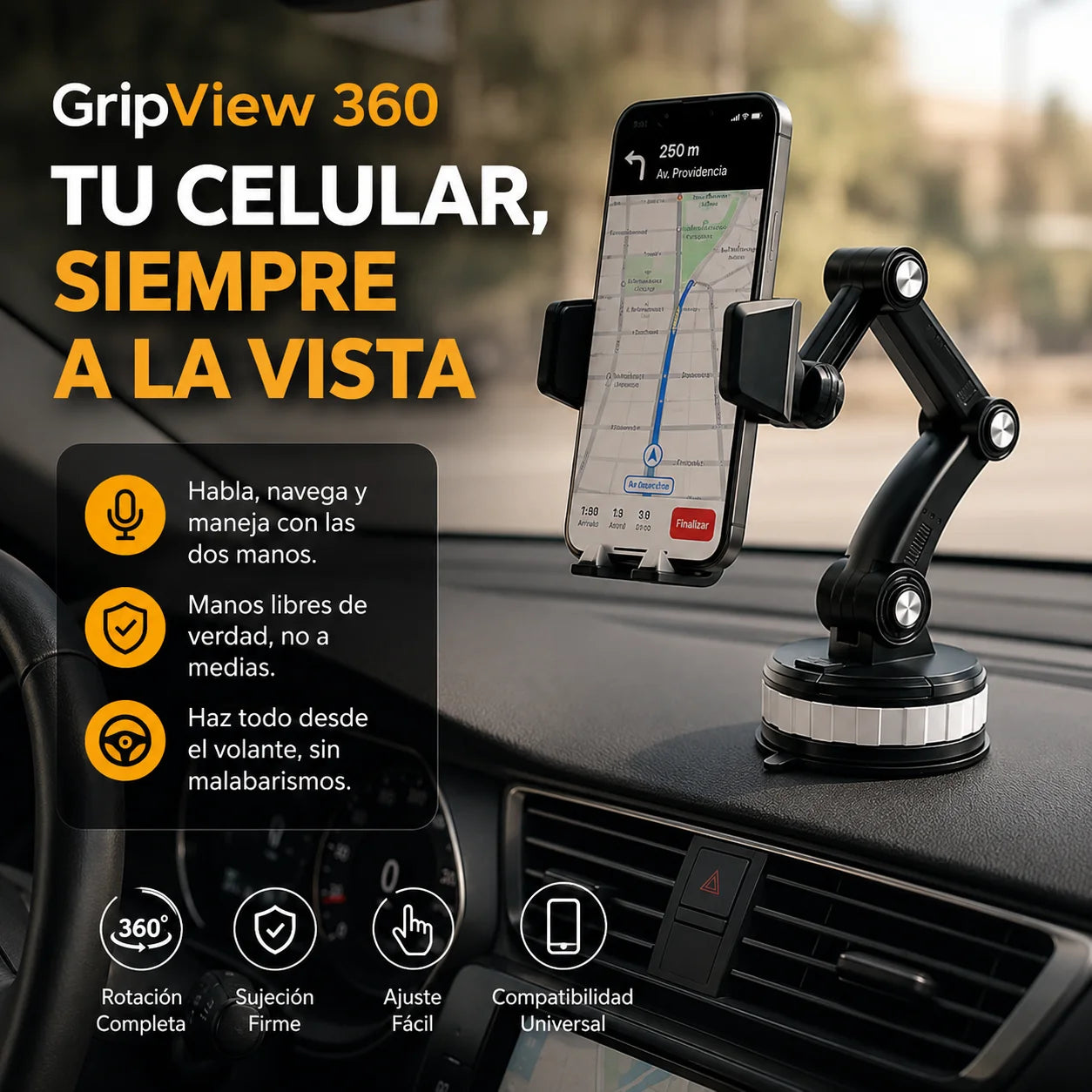GripView 360 - Tu celular siempre a la vista, sin soltar el volante