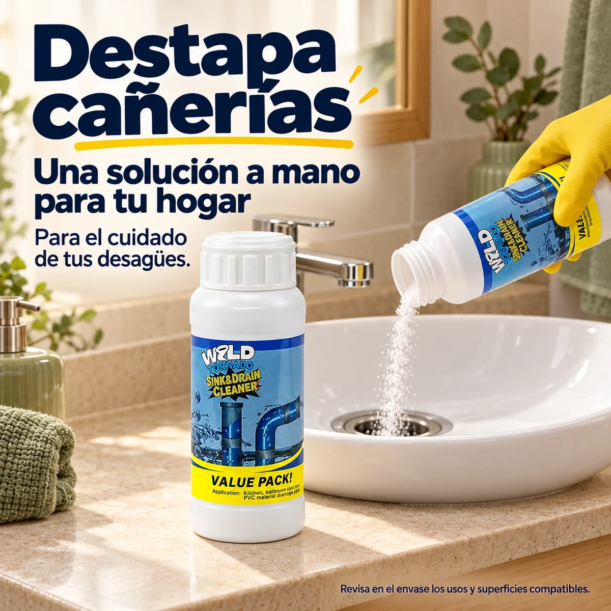 Destapa cañerías - Ayuda a disolver grasa, pelo y jabón
