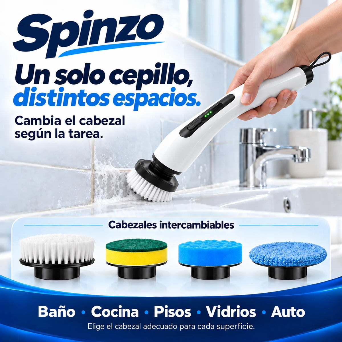 Spinzo - Cepillo giratorio que limpia sin cables