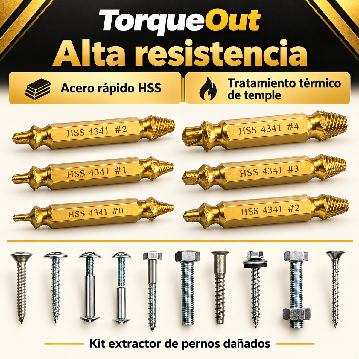TorqueOut - Kit extractor de pernos dañados