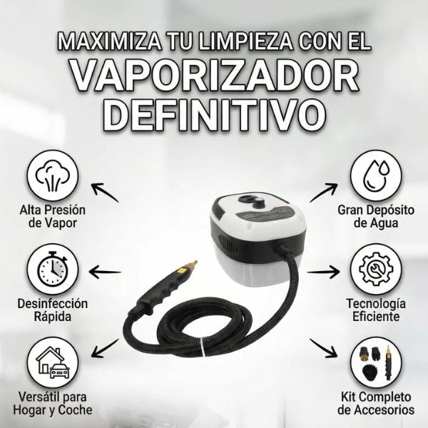 Limpiador a Vapor Alta Presión y Temperatura 2500W - Limpia sin químicos ni fricción