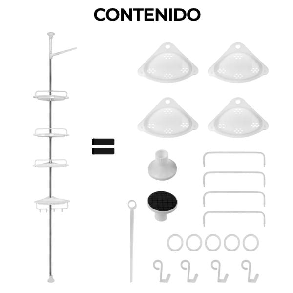 Organizador Esquinero de Baño 4 Repisas Ajustable sin Taladro