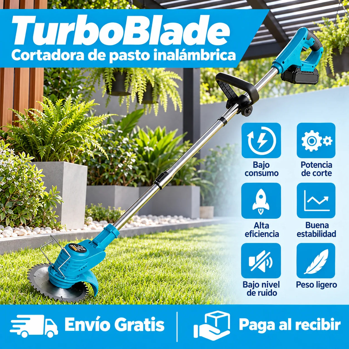 TurboBlade - Corta pasto sin cables ni enchufes