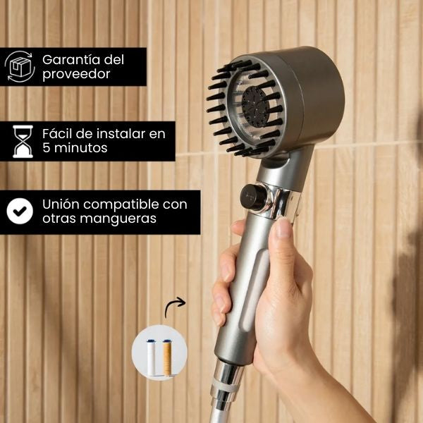 Cabezal de Ducha Spa Alta Presión con Filtro Ahorro de Agua