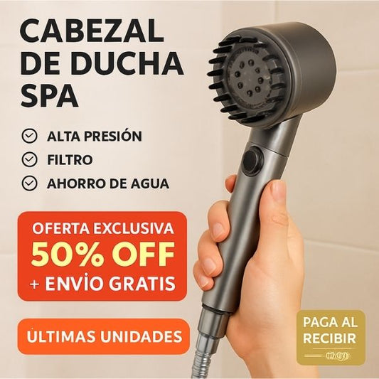 Cabezal de Ducha Spa Alta Presión con Filtro Ahorro de Agua