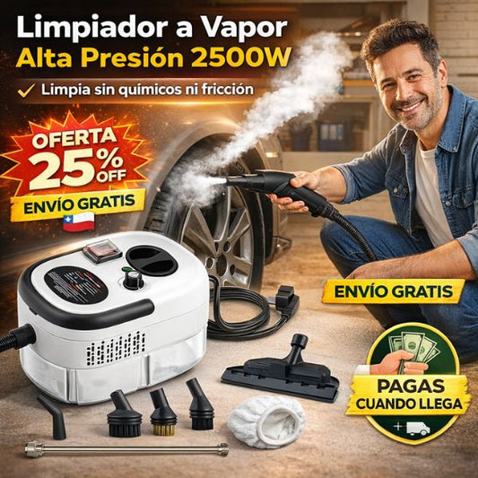 Limpiador a Vapor Alta Presión y Temperatura 2500W - Limpia sin químicos ni fricción