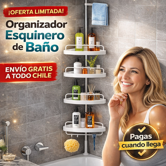Organizador Esquinero de Baño 4 Repisas Ajustable sin Taladro